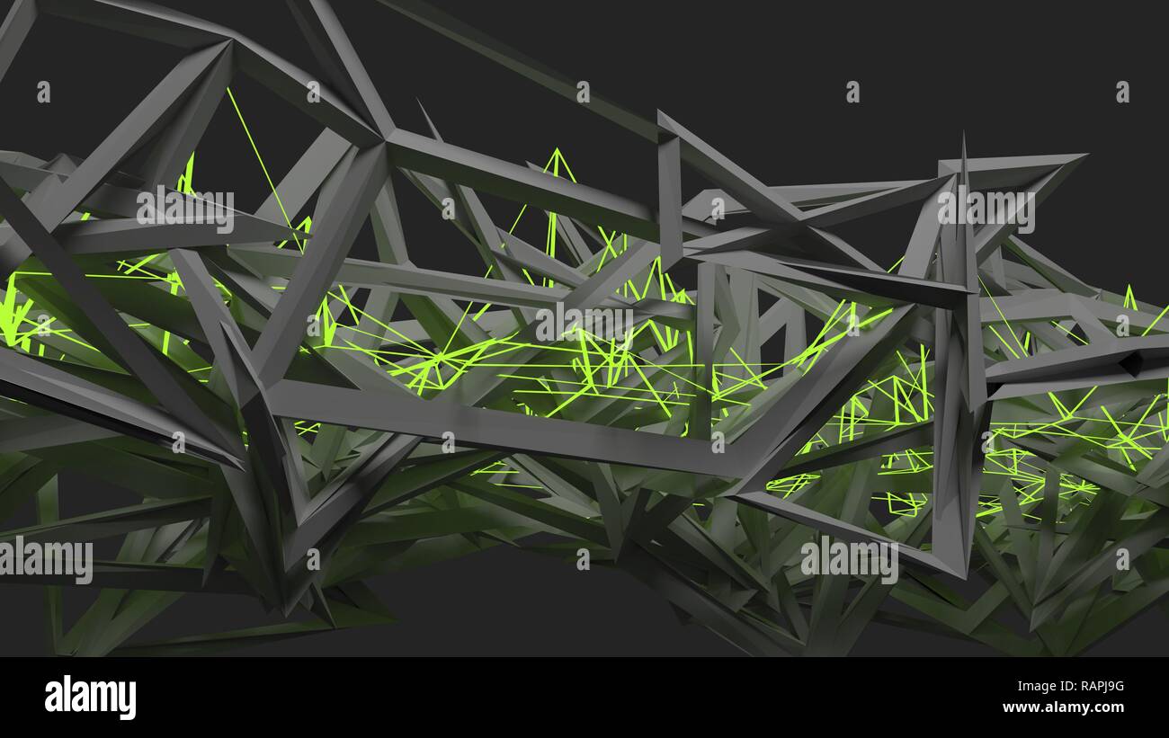 Abstract low poly green and gray. Connection structure. Connection data science polygonal background. 3d render Stock Photo