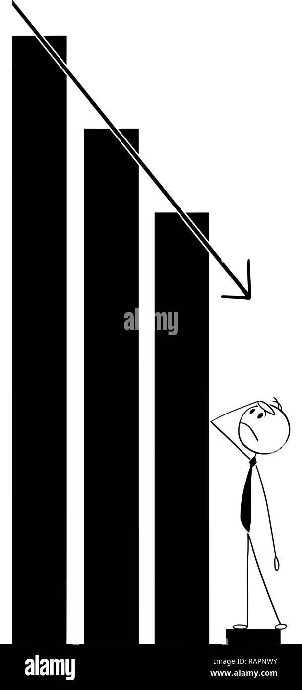 Cartoon of Businessman Watching Decline of Graph or Chart Stock Vector