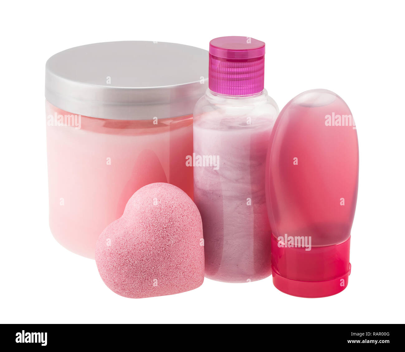 Composition of cosmetic products in shades of pink Stock Photo