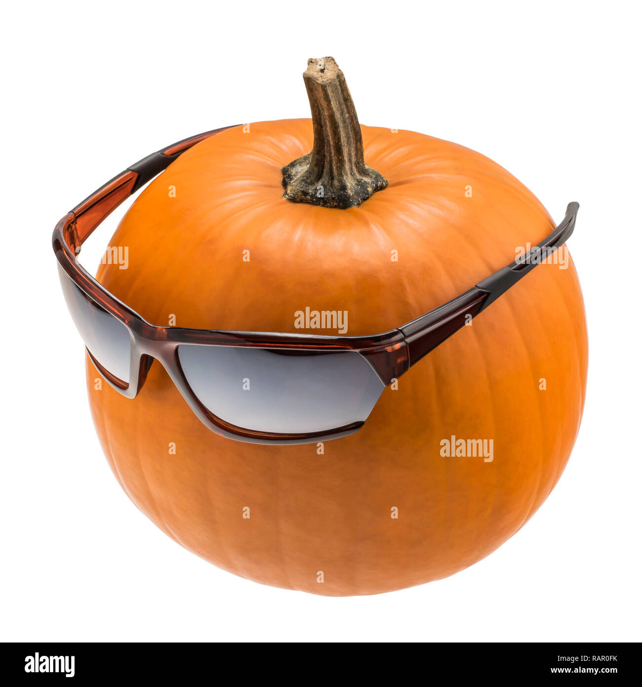 Orange pumpkin with sunglasses Stock Photo