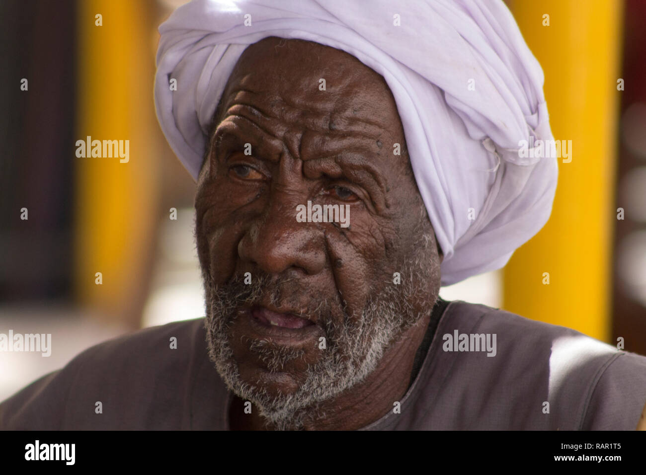 Portrait of an elderly nubian black man in Aswan, Egypt. Stock Photo