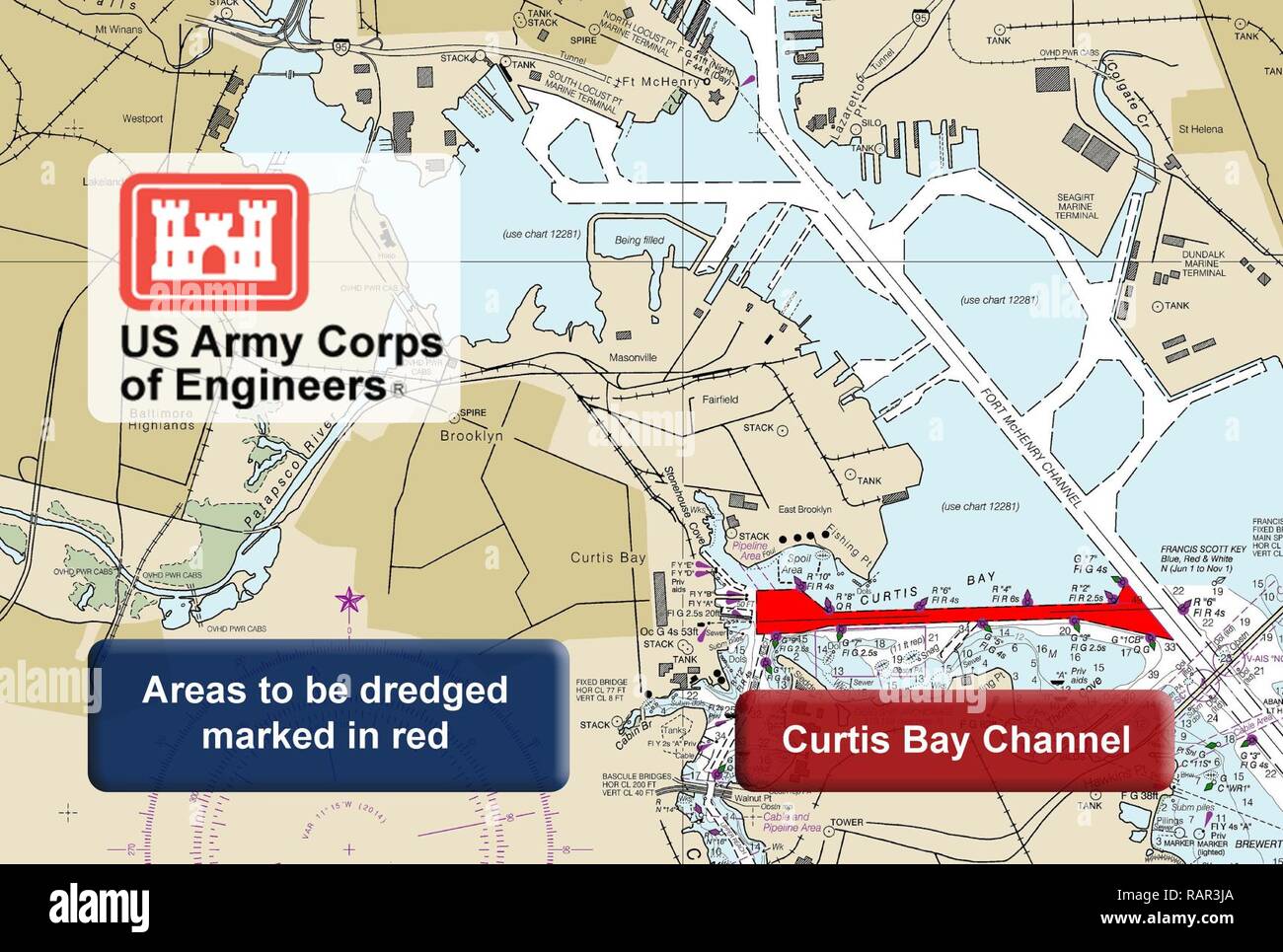 This map shows Curtis Bay Channel, part of the Baltimore Harbor and