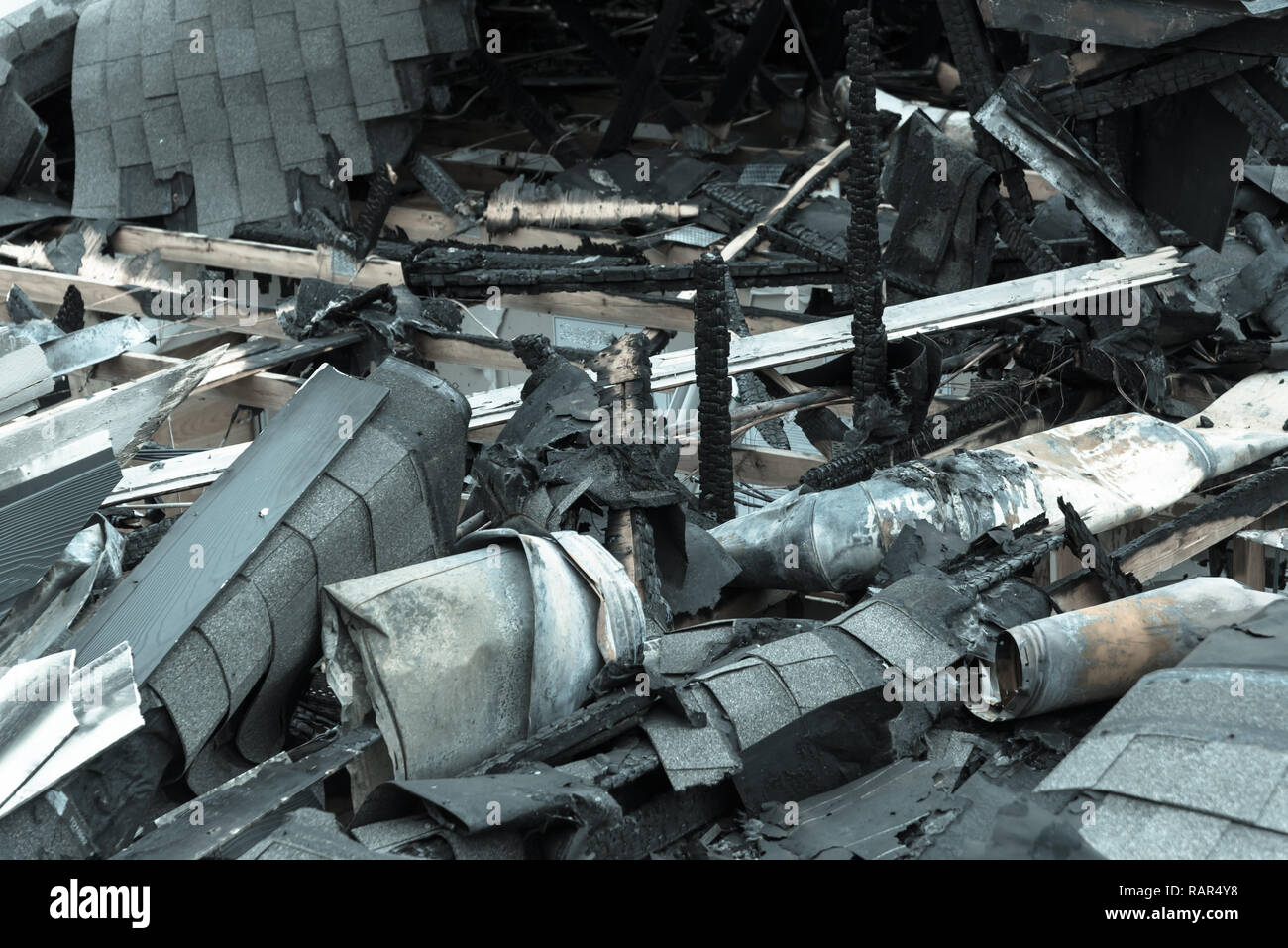Filtered image damaged apartment building after burned by fire i Stock ...