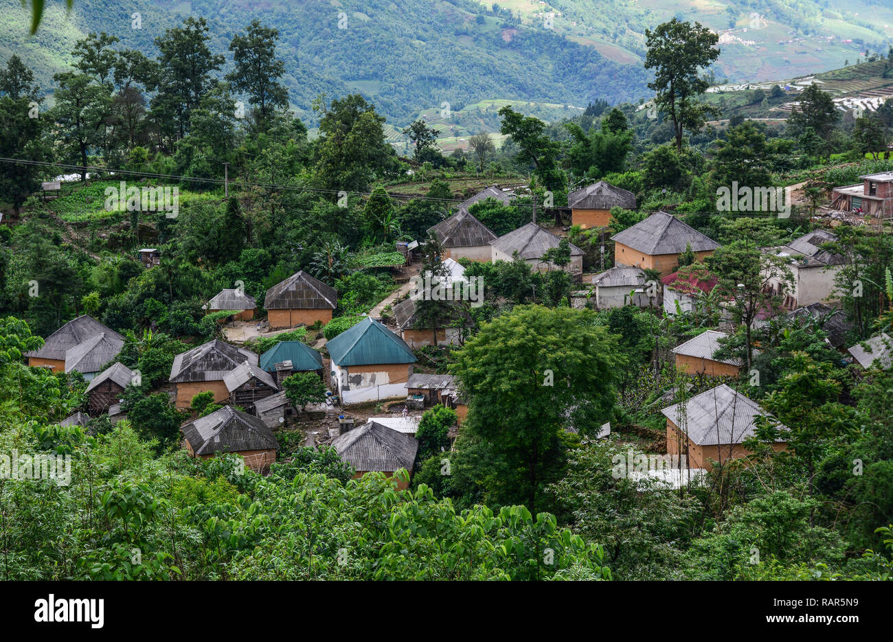 Vietnamese traditional house at mountain village in Northern Vietnam