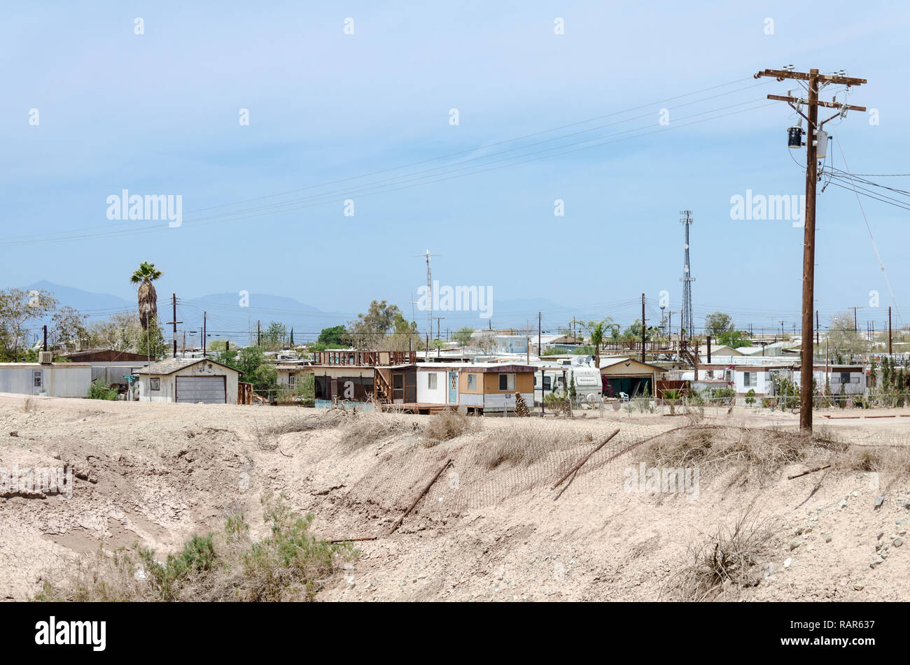 MAY 15 2015 BOMBAY BEACH, CA Abandoned trailers and homes in Bombay Beach, California, near