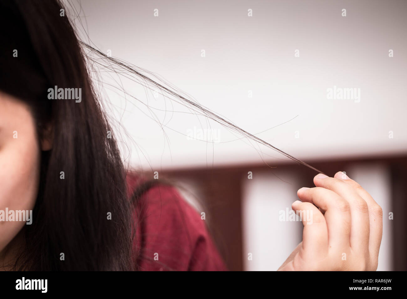Teen hair pulling disorder or Trichotillomania mental problem stress worry girl. Stock Photo