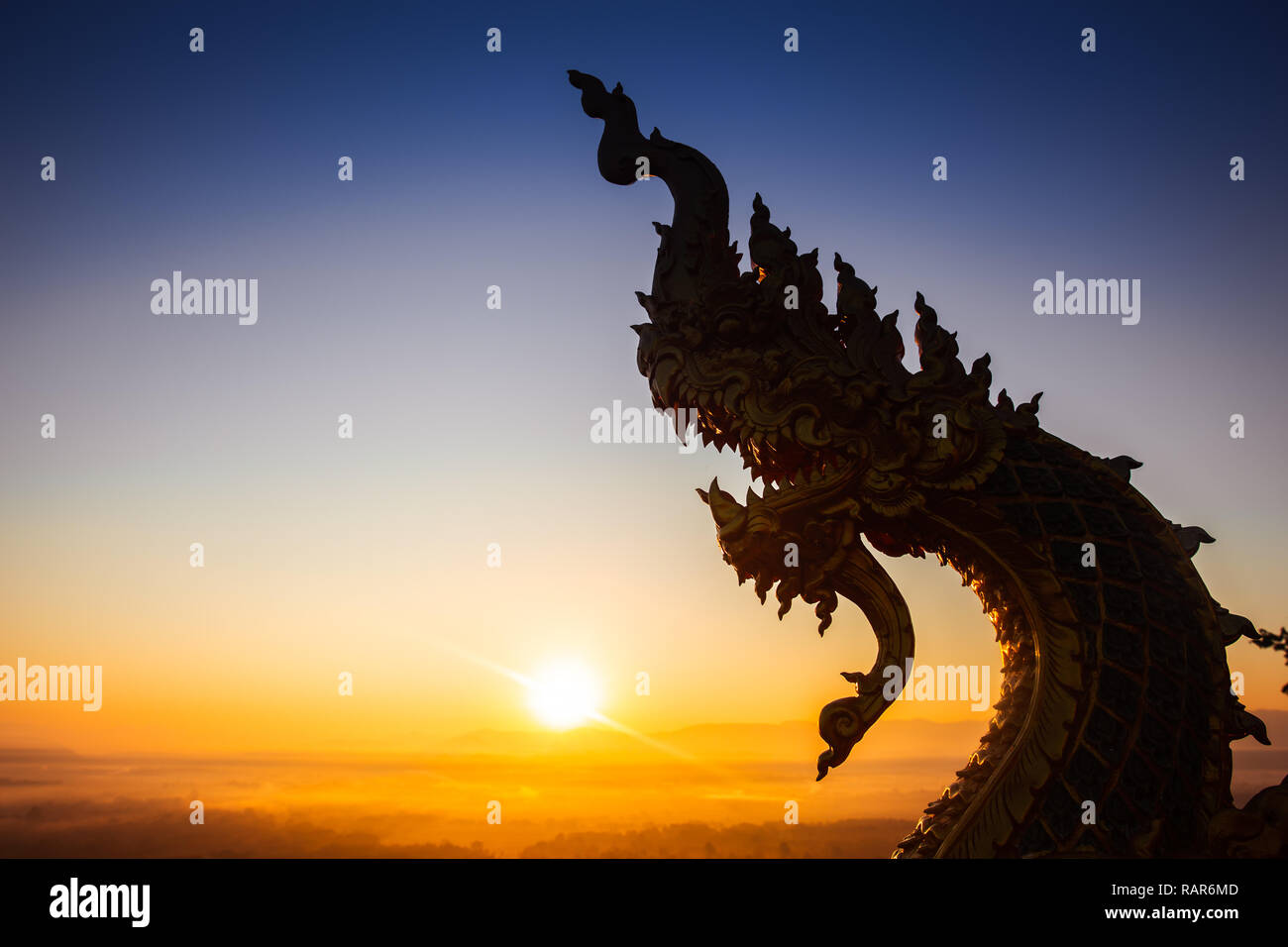 Naga statue or King of nagas Serpent animal in Buddhist legend. Stock Photo