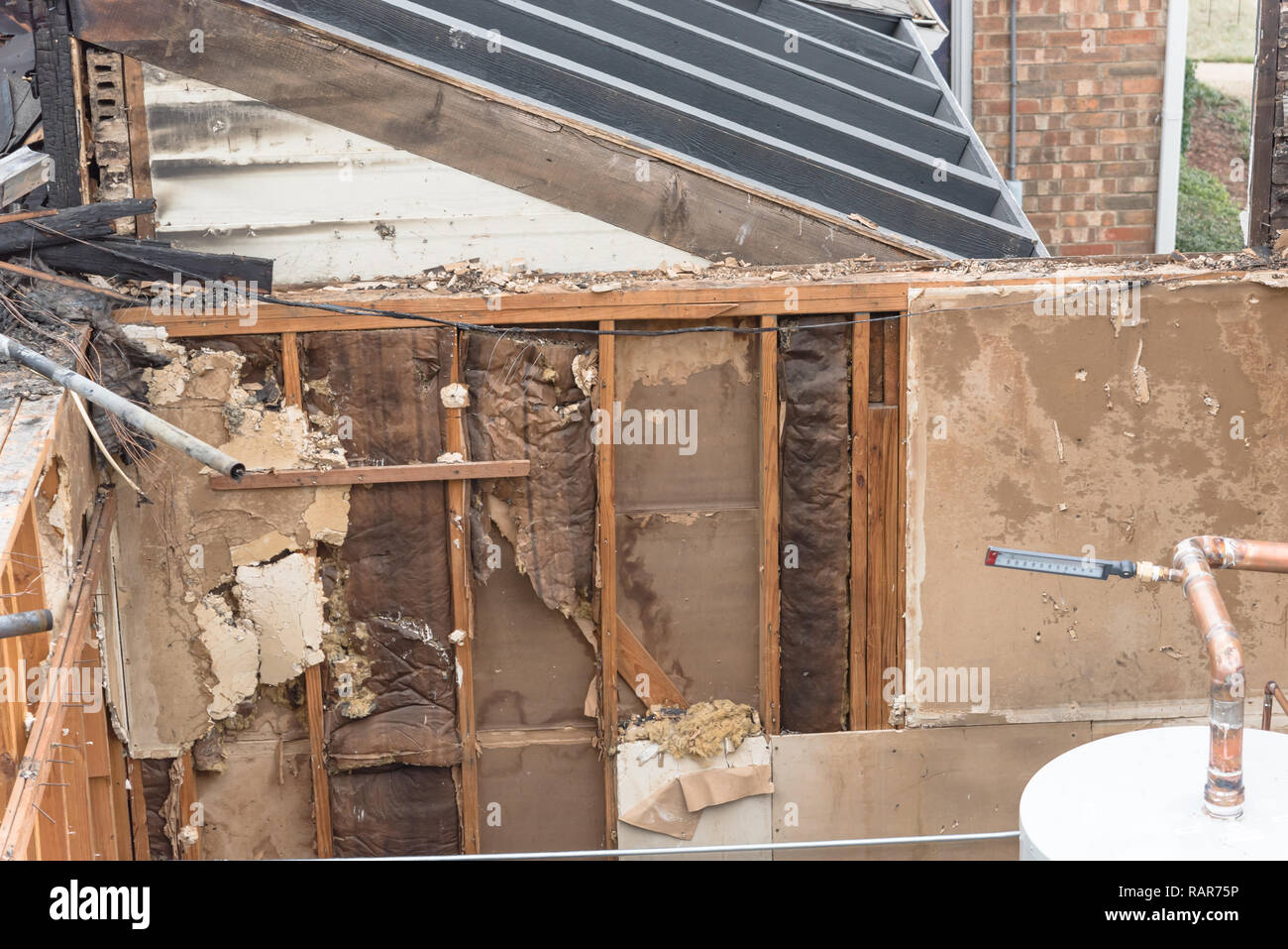 Damaged apartment building after burned by fire in Texas, USA Stock ...