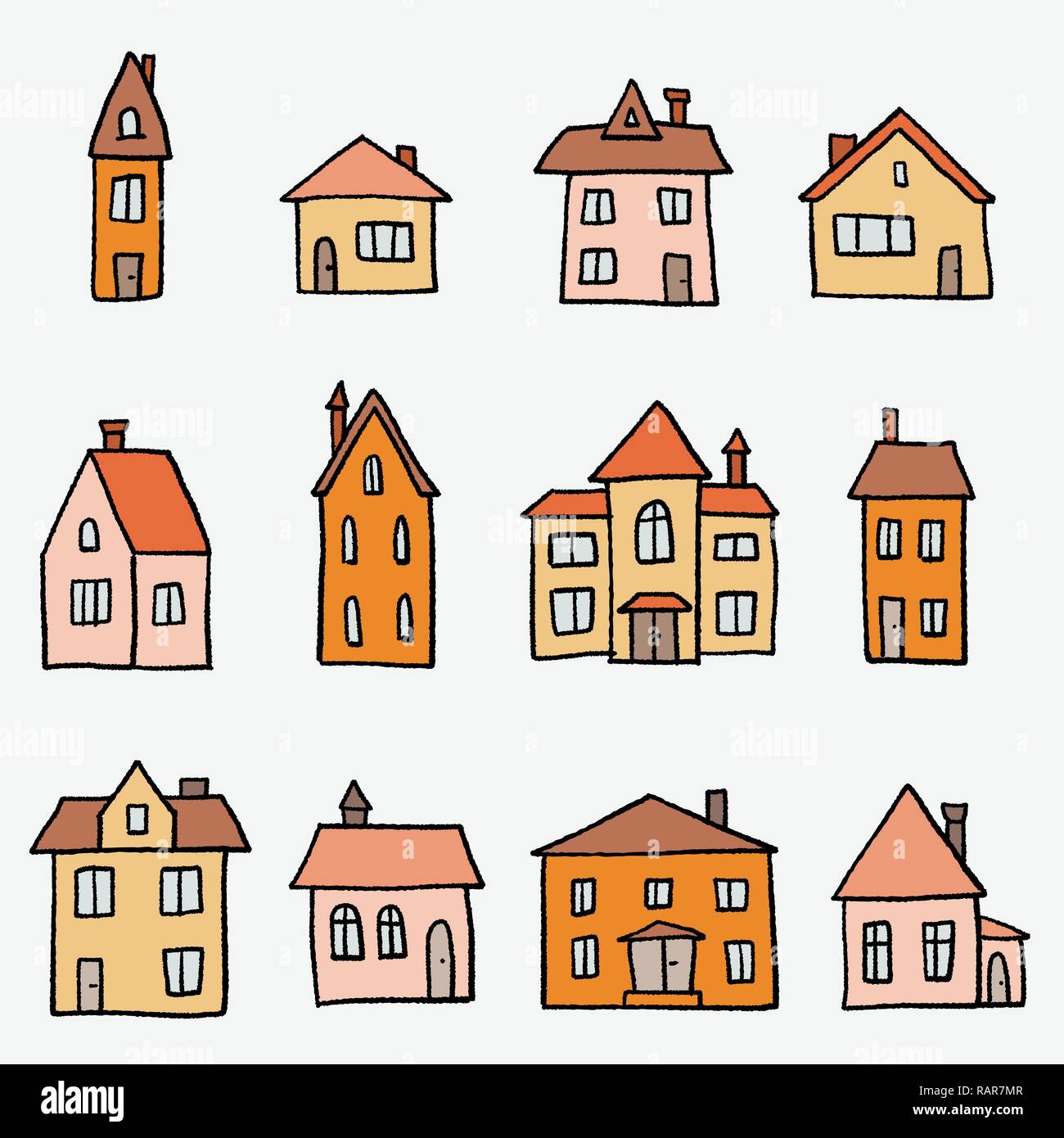 Doodle home set - cartoon style vector illustration Stock Vector Image ...