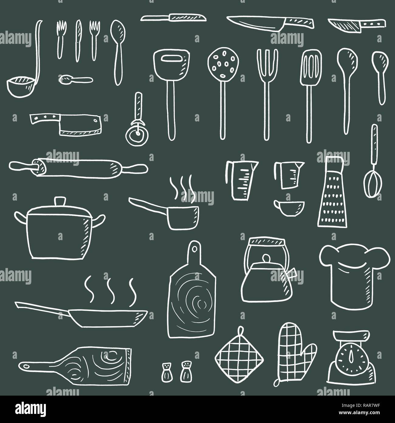 https://c8.alamy.com/comp/RAR7WF/kitchenware-icons-vector-set-cute-kitchen-utensils-doodle-hand-drawn-style-RAR7WF.jpg