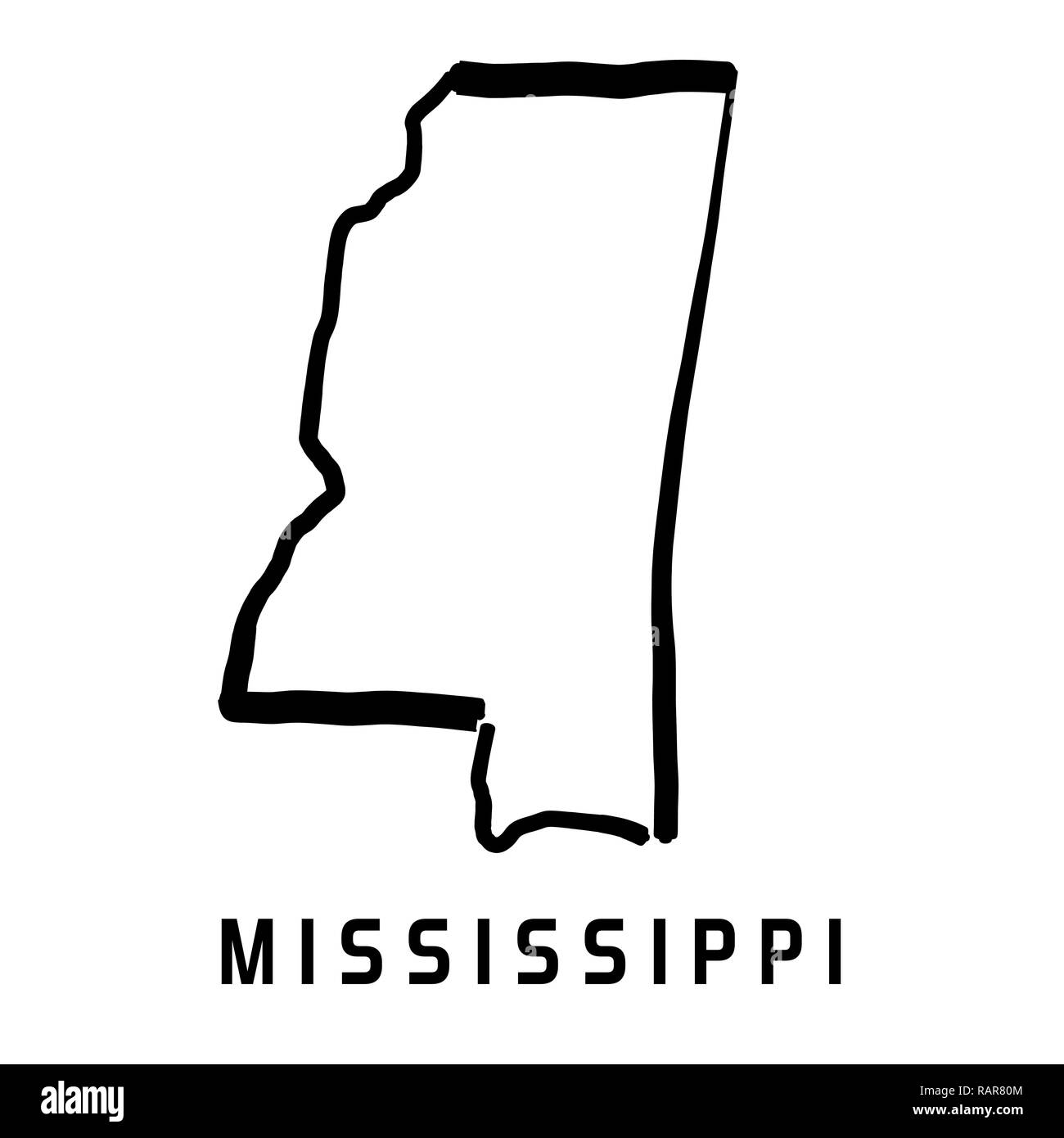 Mississippi state map outline - smooth simplified US state shape map vector. Stock Vector