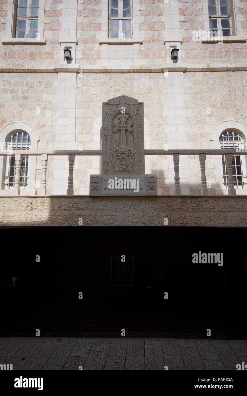Memorial to Armenian Genocide, outside Our Lady of the Spasm church, Jerusalem Stock Photo