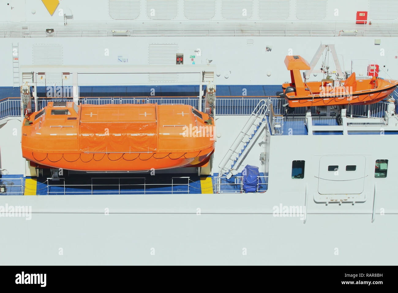 Lifeboats onboard passenger ferry Stock Photo Alamy