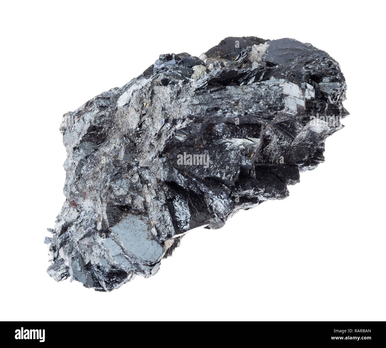 macro photography of natural mineral from geological collection - crystalline hematite stone (iron ore) on white background Stock Photo