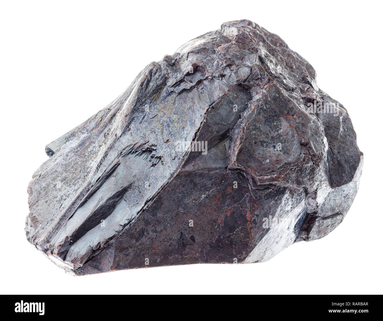 macro photography of natural mineral from geological collection - raw hematite stone (iron ore) on white background Stock Photo