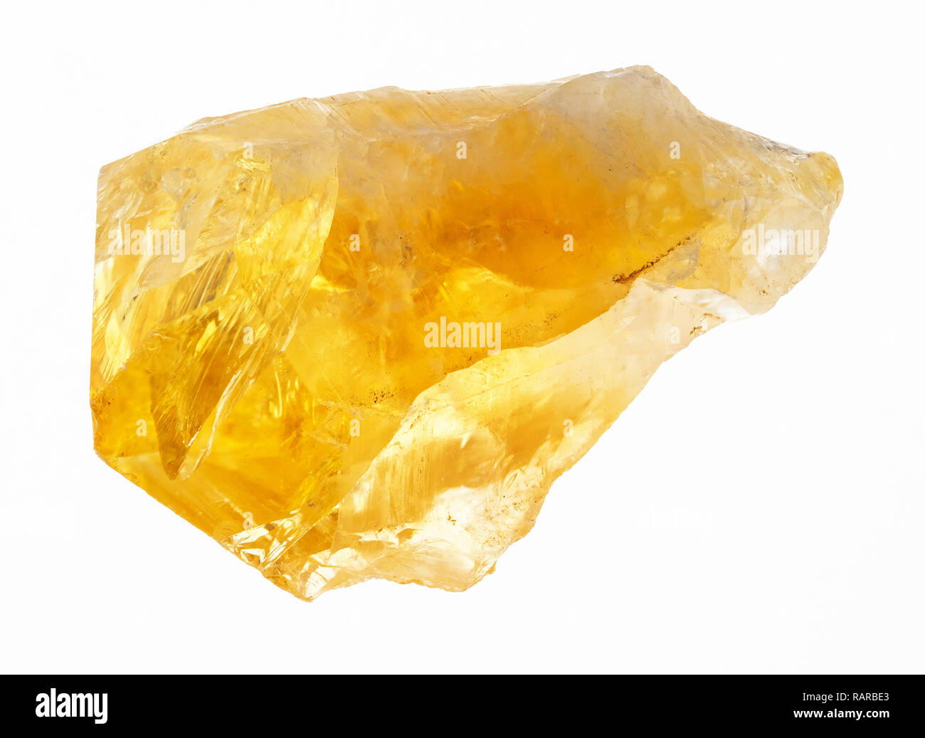 Macro Photography Of Natural Mineral From Geological Collection Rough Crystal Of Citrine Yellow Quartz On White Background Stock Photo Alamy