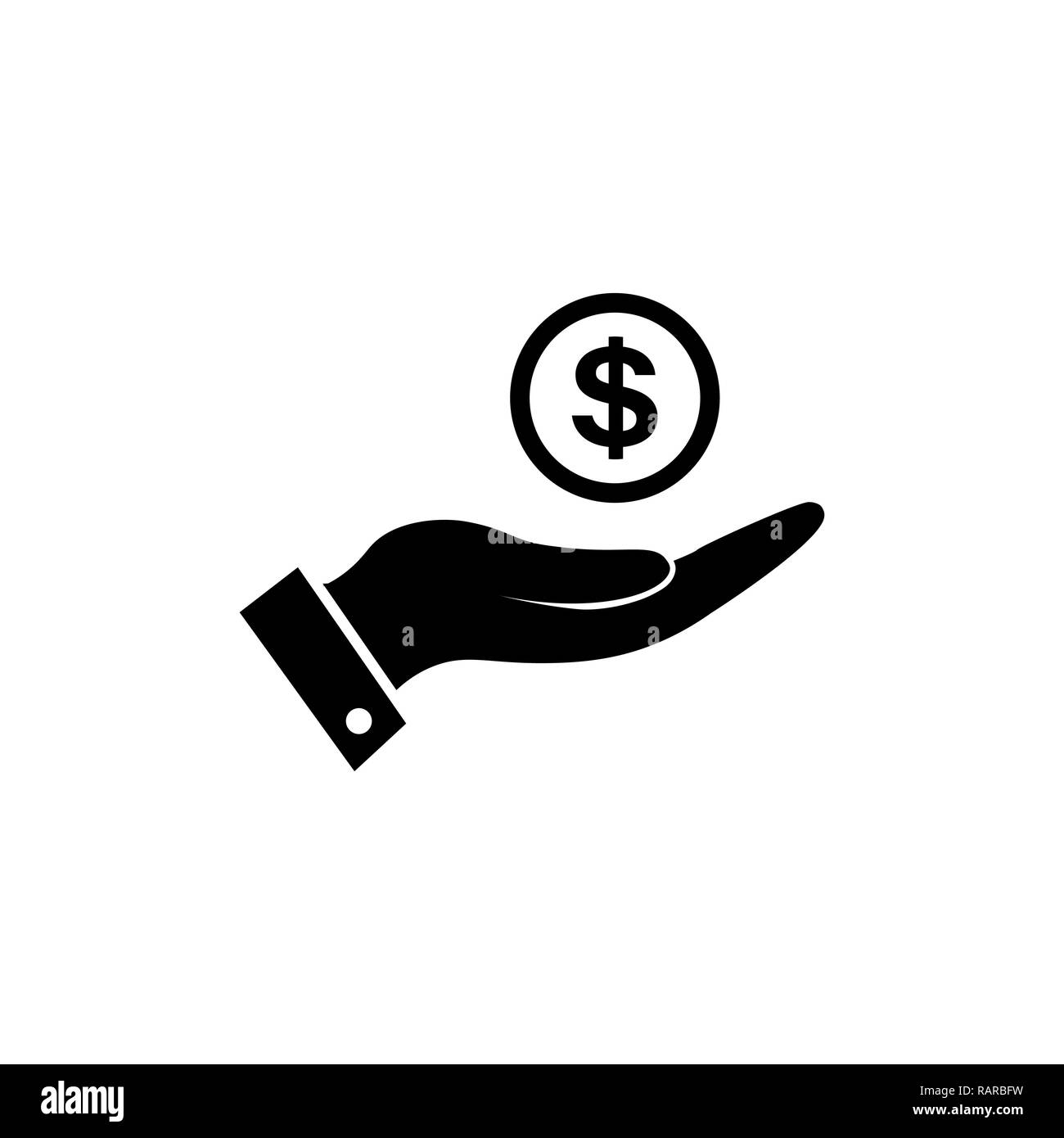 Vector money in hand icon in black. Stock Vector