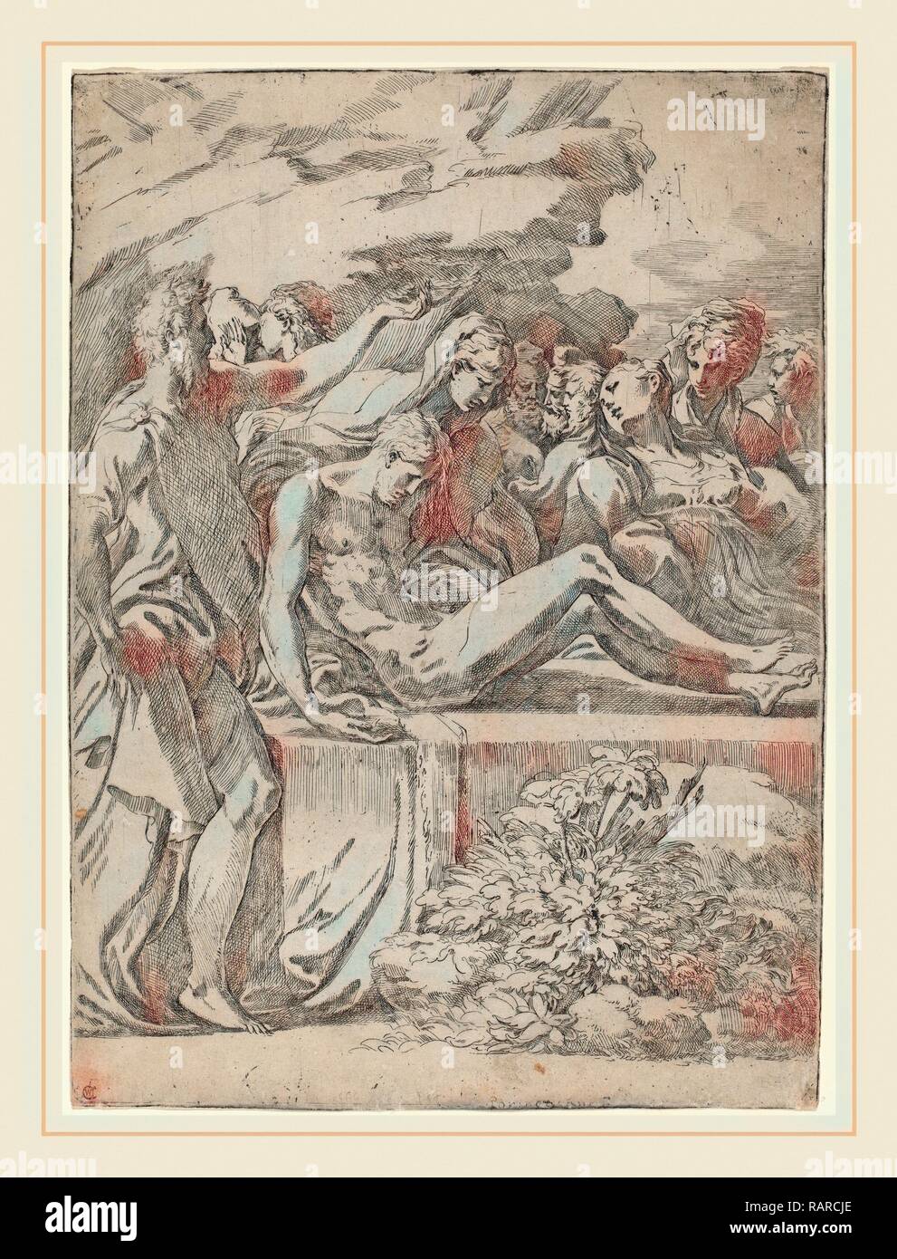 Parmigianino (Italian, 1503-1540), The Entombment, c. 1530, etching and drypoint [second version]. Reimagined Stock Photo