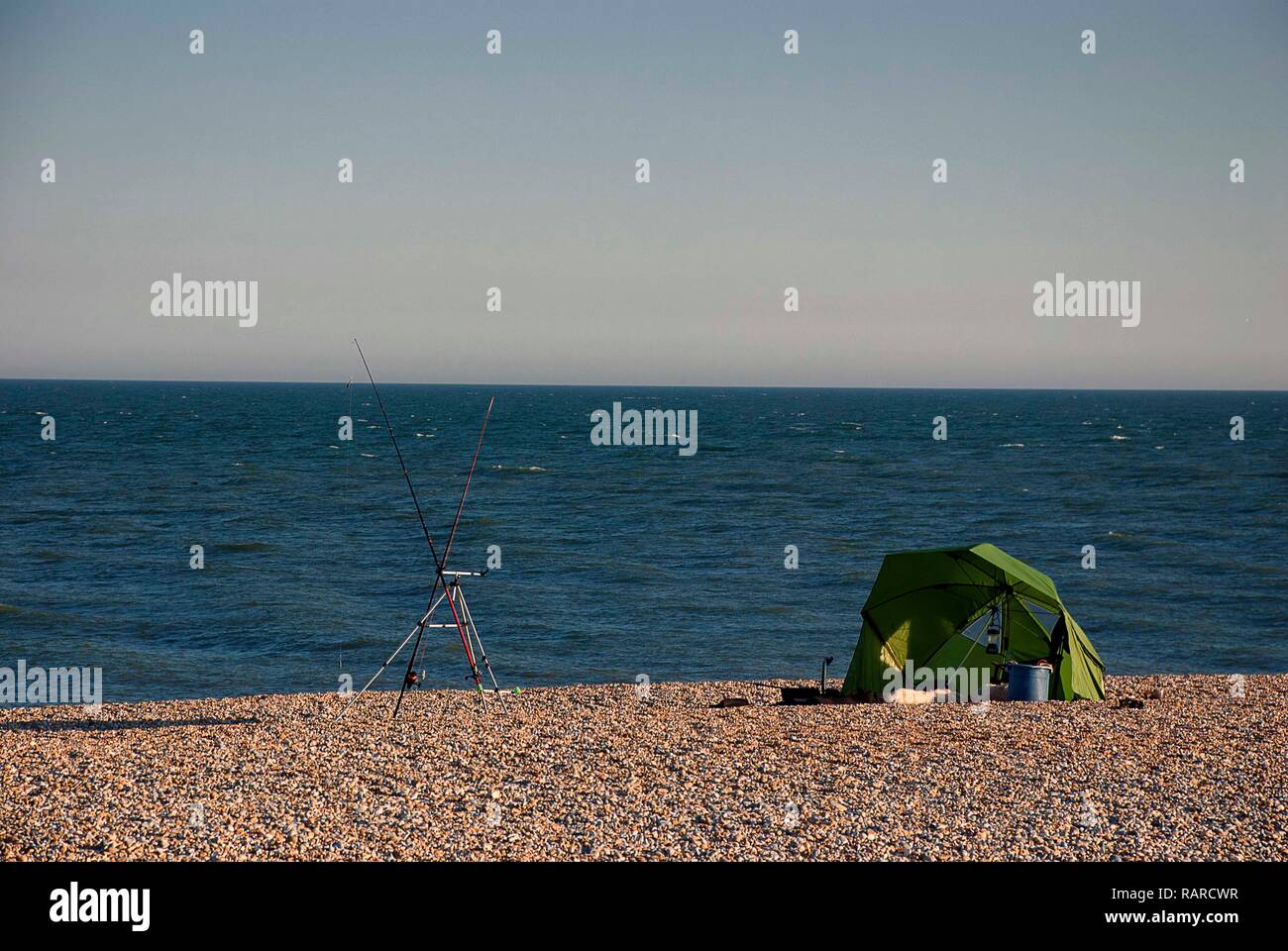Beach fishing at Dungeness, Kent Stock Photo - Alamy