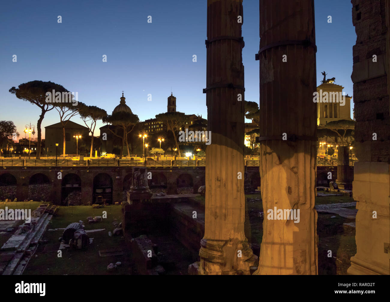 Antique ruin in Rome by night Stock Photo