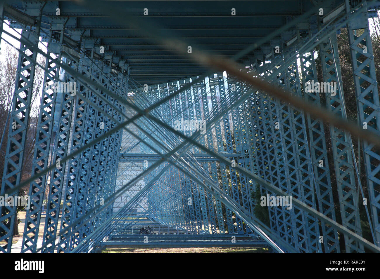 View under large metal bridge in Chattanooga, TN, USA Stock Photo