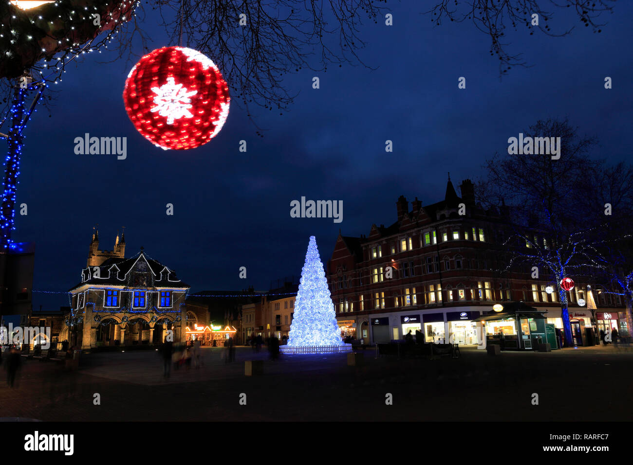 Christmas Lights in Cathedral Square, Peterborough City, Cambridgeshire, England, UK Stock Photo 