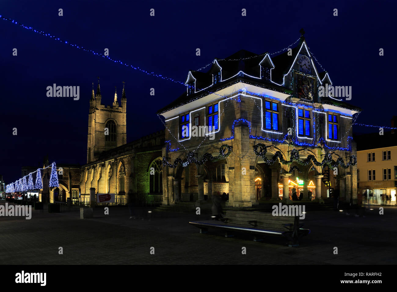 Christmas Lights in Cathedral Square, Peterborough City, Cambridgeshire, England, UK Stock Photo