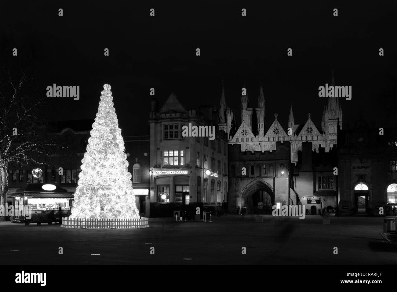 Christmas Lights in Cathedral Square, Peterborough City, Cambridgeshire, England, UK Stock Photo