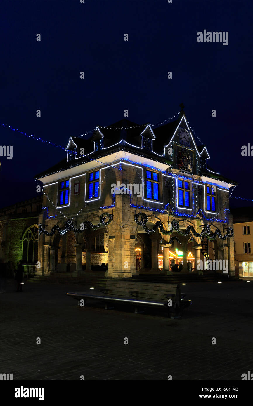 Christmas Lights in Cathedral Square, Peterborough City, Cambridgeshire, England, UK Stock Photo