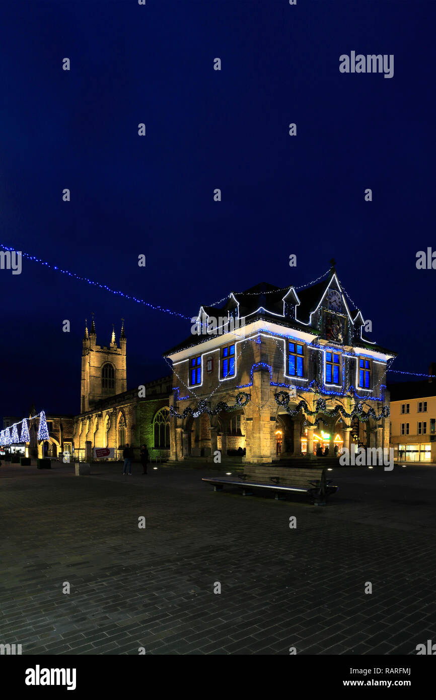 Christmas Lights in Cathedral Square, Peterborough City, Cambridgeshire, England, UK Stock Photo