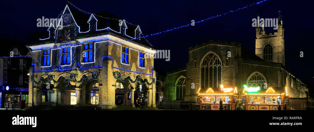 Christmas Lights in Cathedral Square, Peterborough City, Cambridgeshire, England, UK Stock Photo