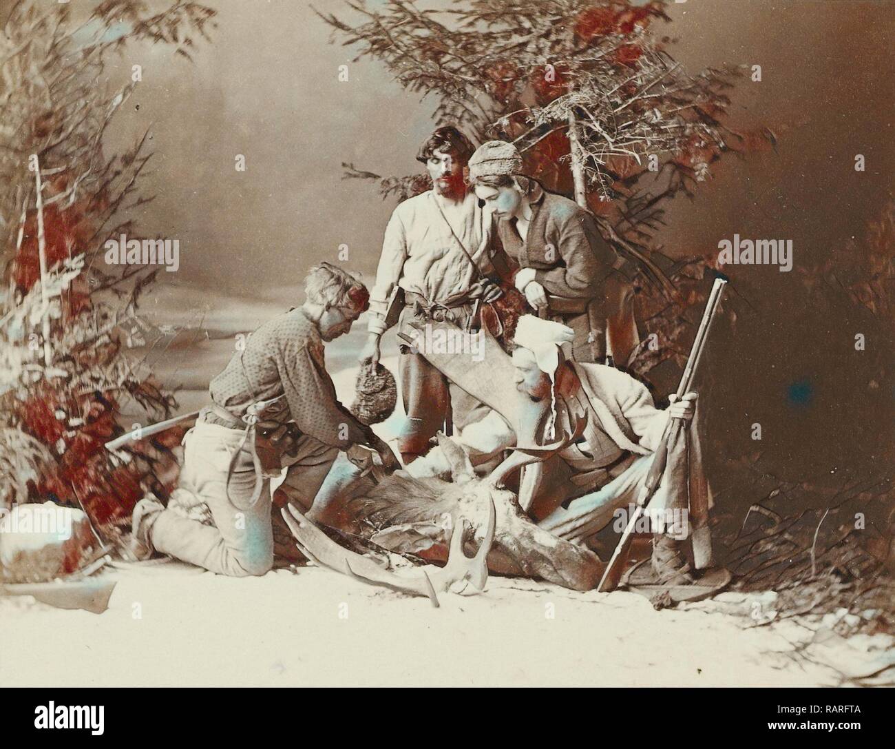 Hunters shot a moose, William Notman, 1866. Reimagined by Gibon. Classic art with a modern twist reimagined Stock Photo