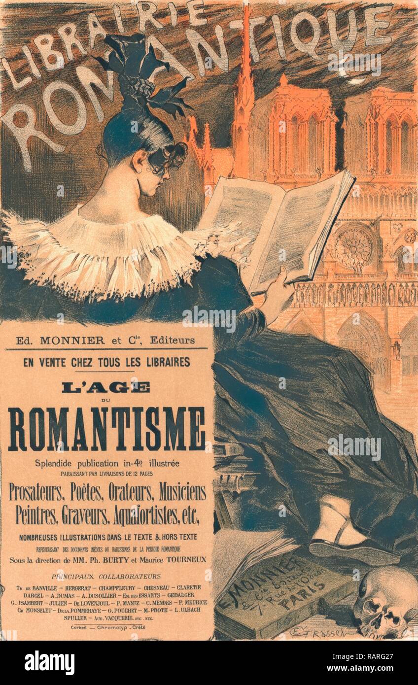 poster for Librairie Romantique. Promoting the book L'age du Romantisme, The Romantic Age, 1887, Eugène Grasset 1845 reimagined Stock Photo