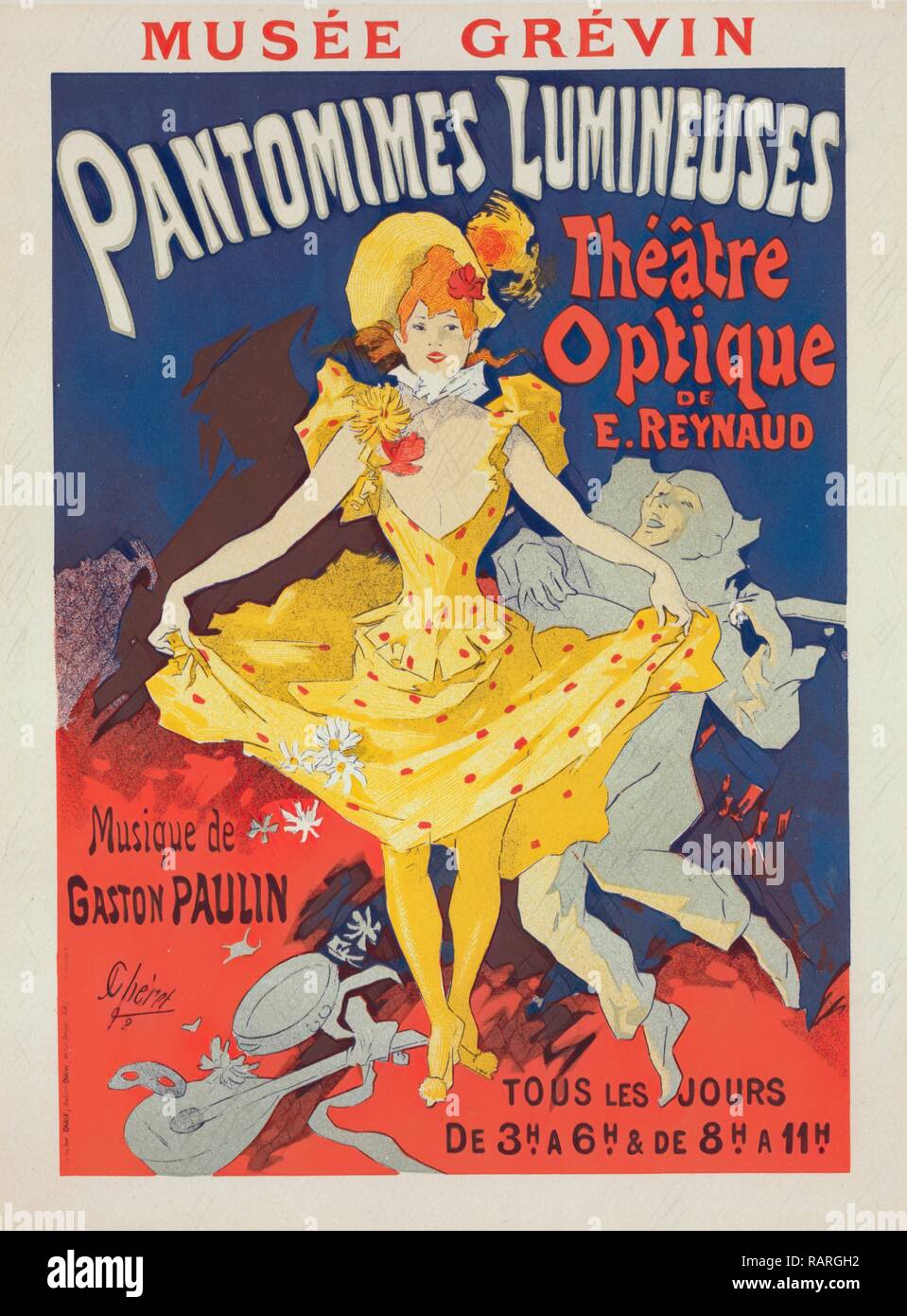 Poster for Musée Grévin, pantomimes lumineuses, Théâtre Optique de E. Reynaud, musique de Gaston Paulin. Jules Chéret reimagined Stock Photo