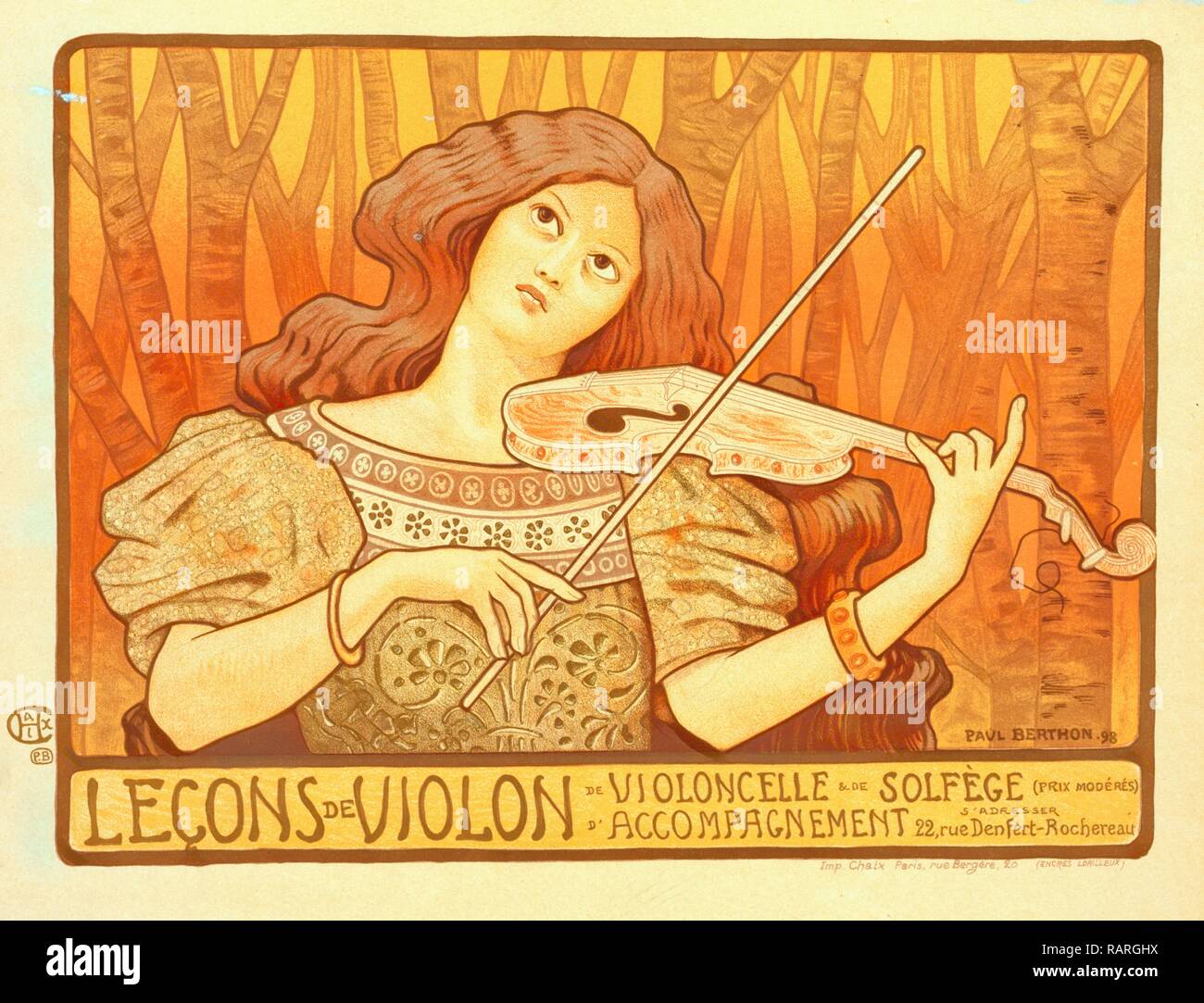 Poster for Leçons de Violon. The violin lesson, Berthon, Paul (1872-1909), Artist. Reimagined by Gibon. Classic art reimagined Stock Photo