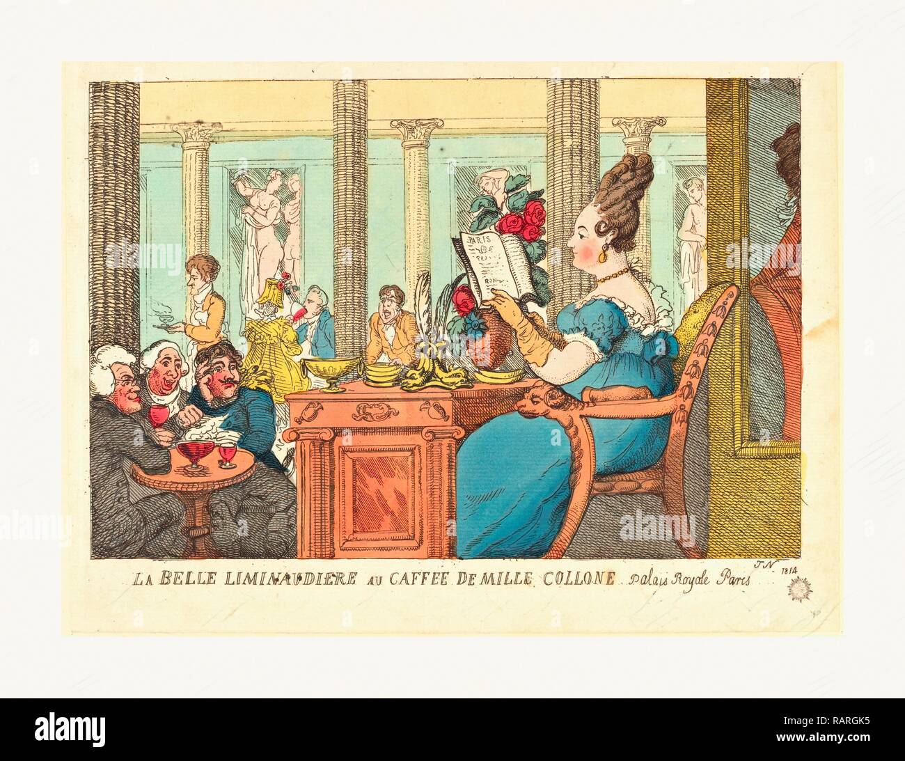 Thomas Rowlandson (British, 1756 1827 ), La Belle Limonaudiere au Cafe des Mille Colonnes, Palais Royal, Paris, 1814 reimagined Stock Photo