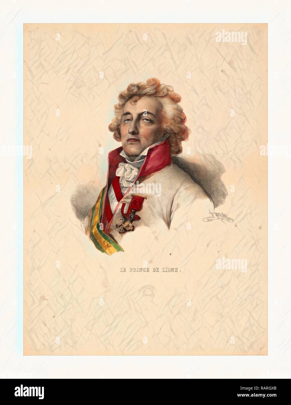 Head-and-shoulders portrait of Prince de Ligne, who was on board the balloon La Fresselle, Jan. 19, 1784, with Joseph reimagined Stock Photo