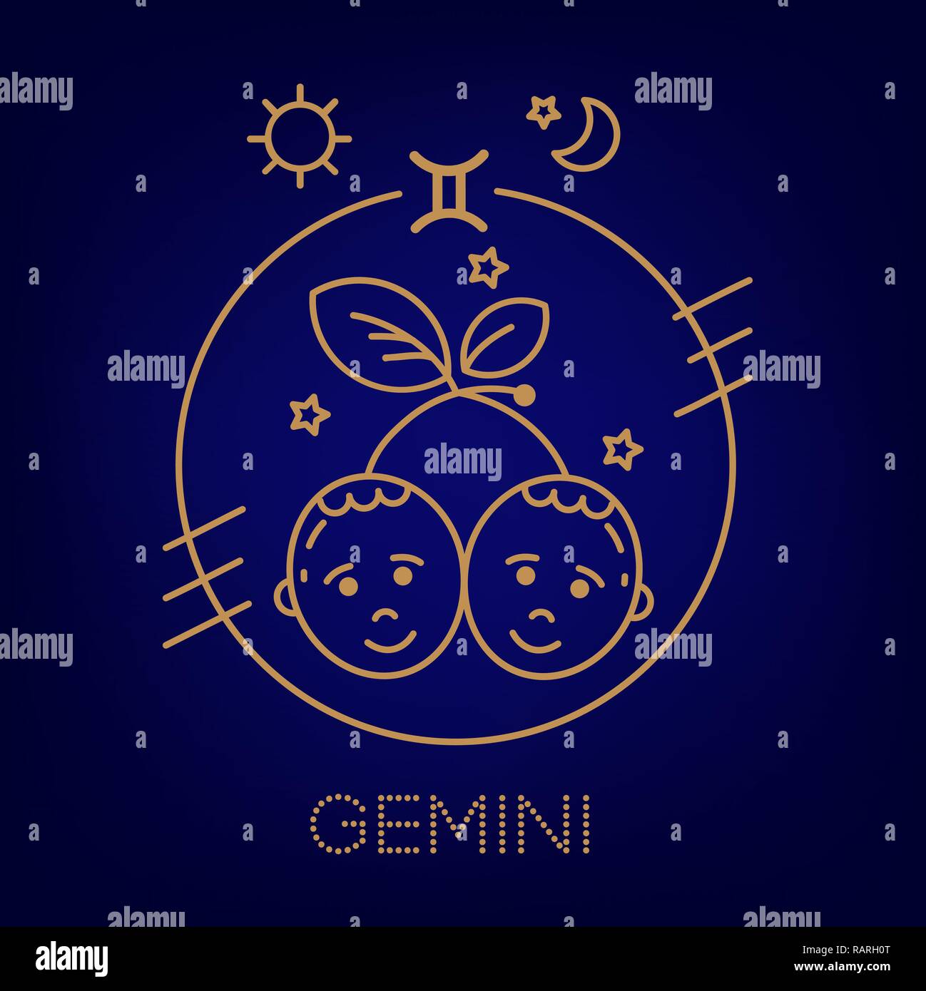 Gemini zodiac vector sign, logo, tattoo or illustration.  Food horoscope for kids. Stock Vector