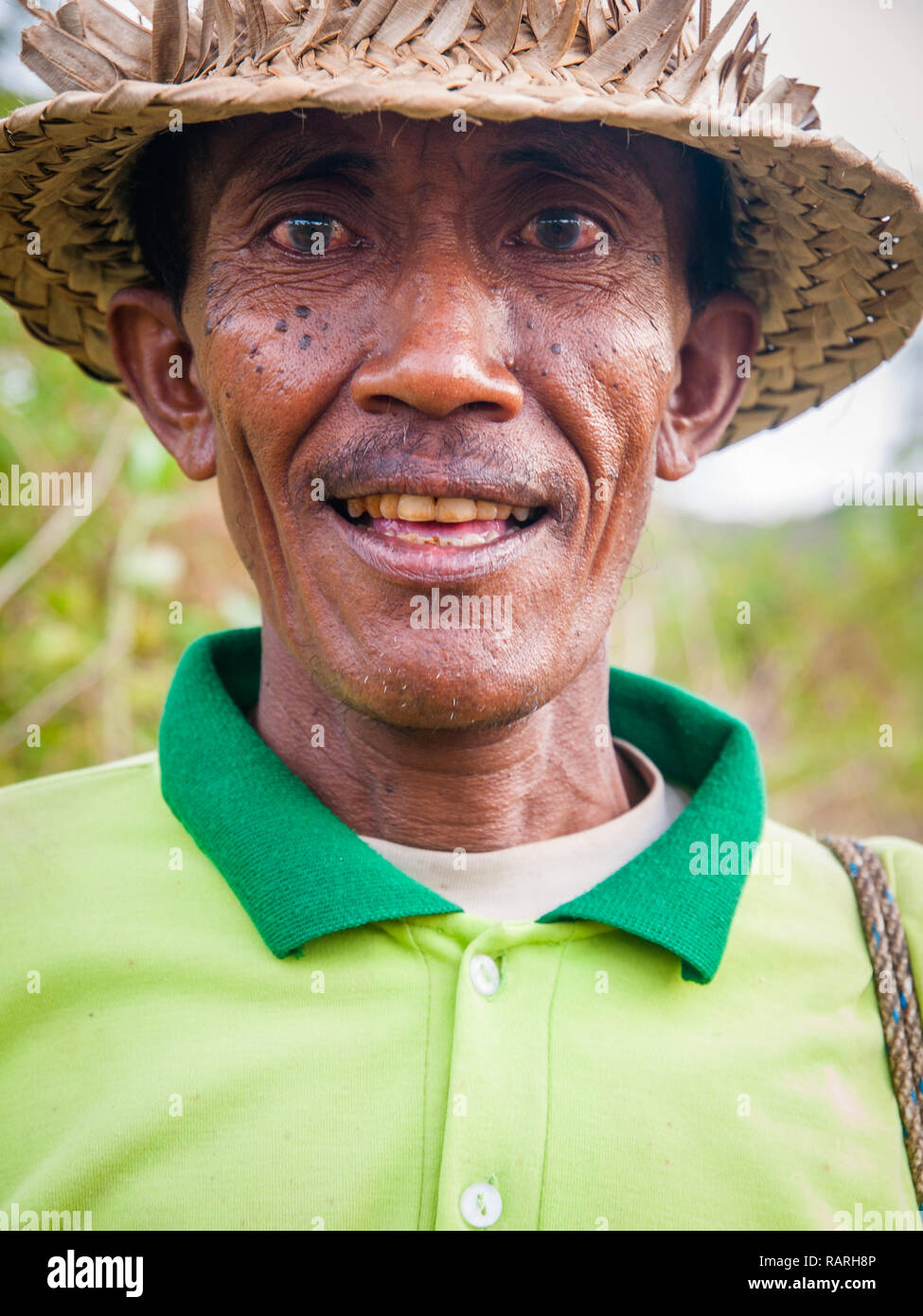 Portrait of older farmer from Lombok island, Indonesian Stock Photo
