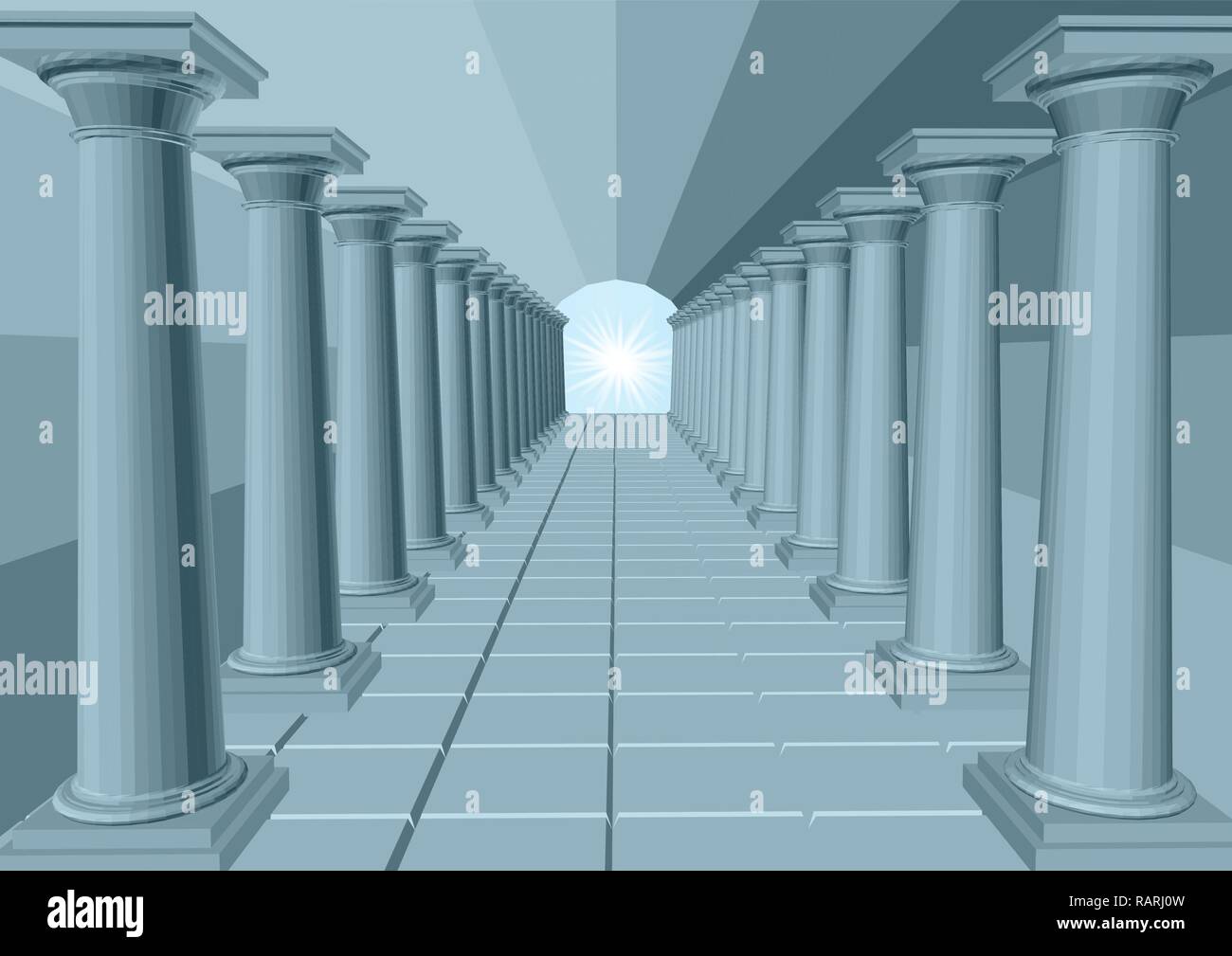 light in the end of tunnel with columns Stock Vector