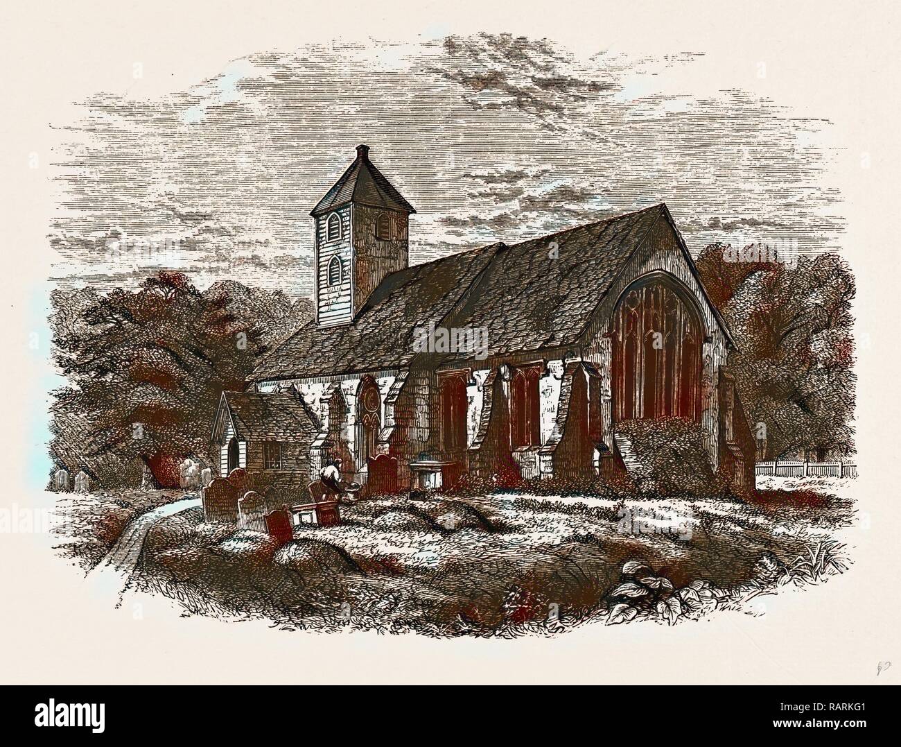 OLD HANWORTH CHURCH, a Print published 1795. Reimagined by Gibon ...