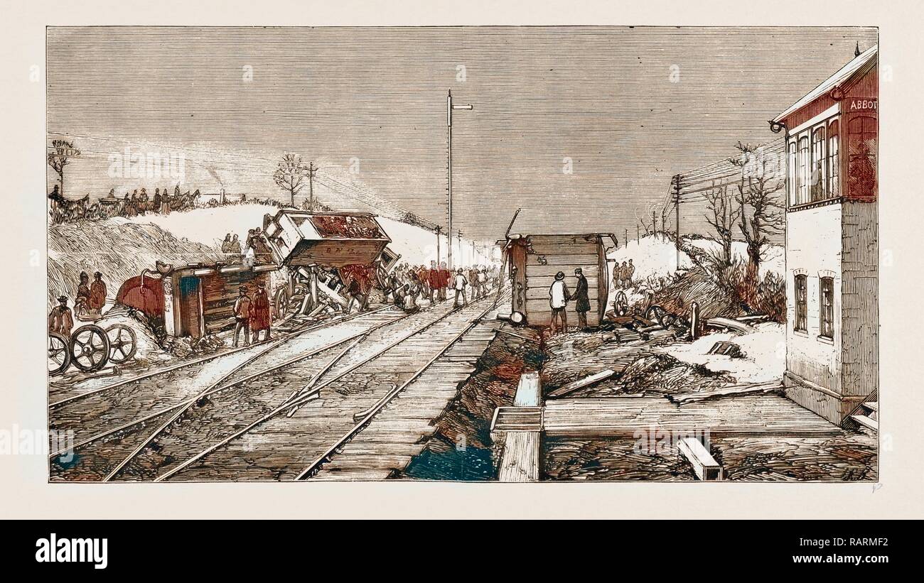 THE RAILWAY ACCIDENT AT ABBOT'S RIPTON, SCENE ON THE LINE AFTER THE DOUBLE COLLISION, 1876. Reimagined Stock Photo