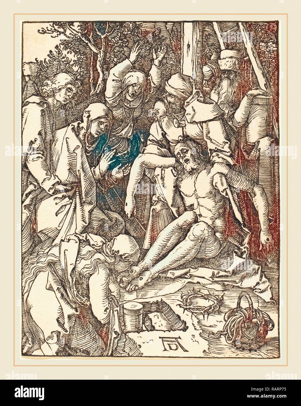 Albrecht Dürer (German, 1471-1528), The Lamentation, probably c. 1509-1510, woodcut. Reimagined by Gibon. Classic art reimagined Stock Photo