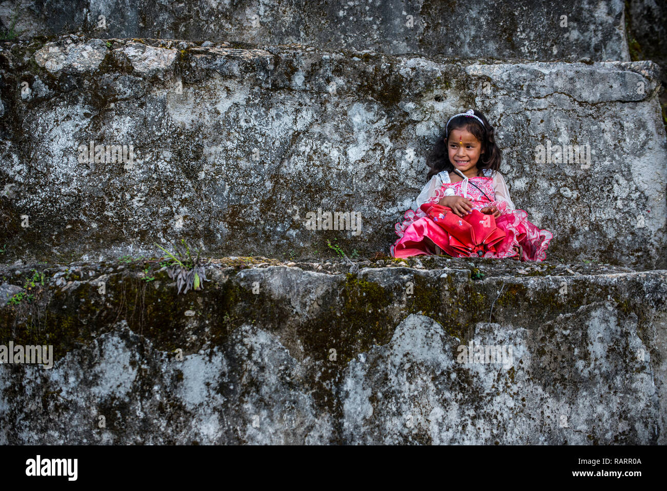 A young indian girl at a Shauka Hindu festival in the town of Munsyari in the Indian Himalayas in September. Stock Photo