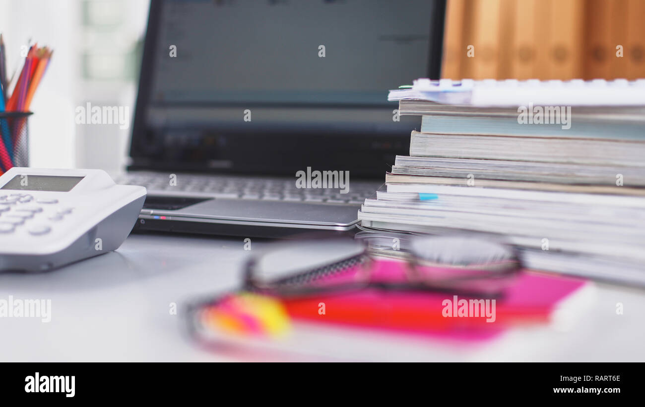 Workspace presentation mockup, Desktop computer and office supplies on