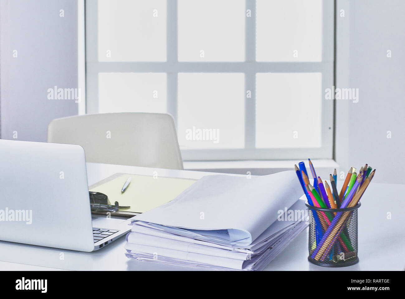 Workspace presentation mockup, Desktop computer and office supplies on