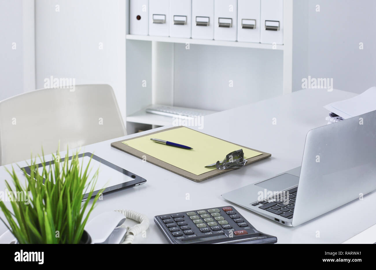 Workspace presentation mockup, Desktop computer and office supplies on