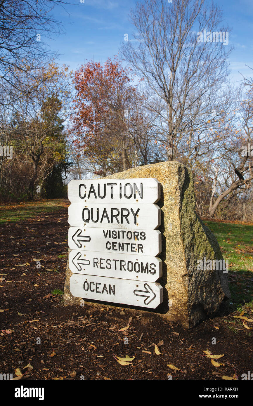 Halibut Point State Park on Cape Ann in the town of Rockport, Massachusetts. This park was the site of the Babson Farm granite quarry (1840s-1929). Stock Photo