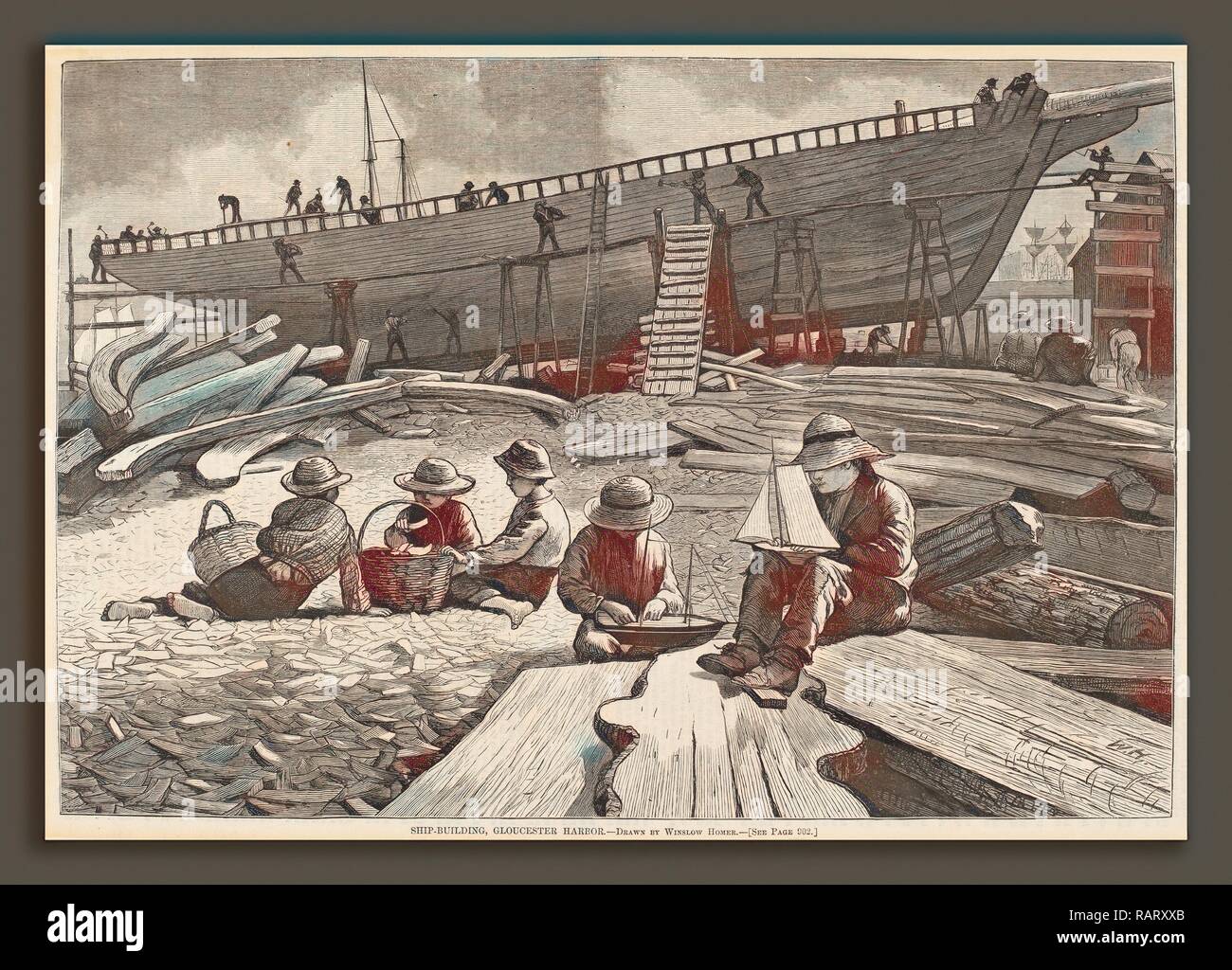 after Winslow Homer, ShipBuilding, Gloucester Harbor, published 1873