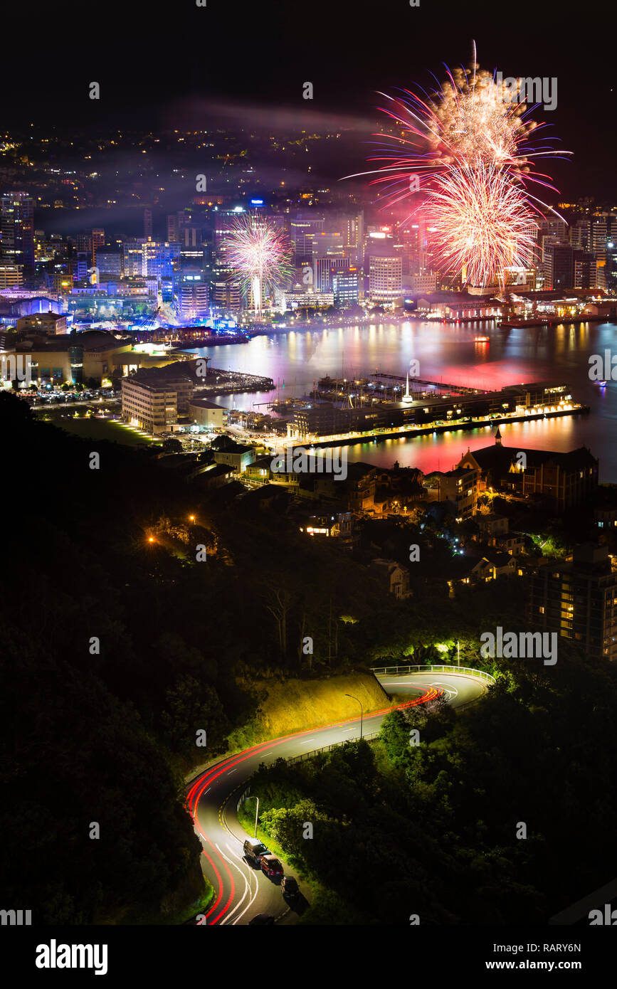 The new year firework in Wellington in New Zealand Stock Photo